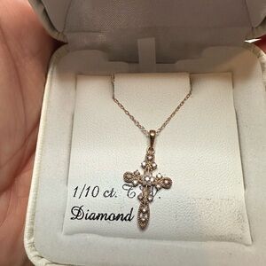 Diamond Cross Pendant Necklace 10k YG